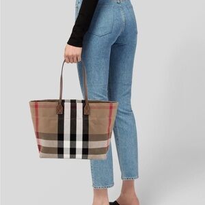 NWT Burberry Tote in Brown, Red, and Black Check